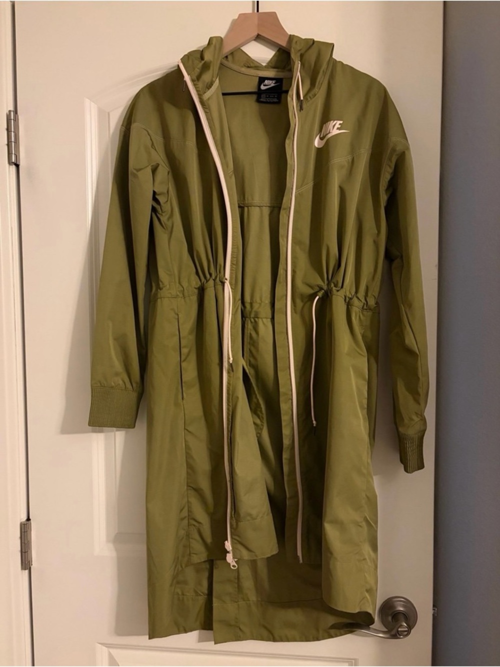 Nike Olive Green Hooded Longline Anorak with Drawstring